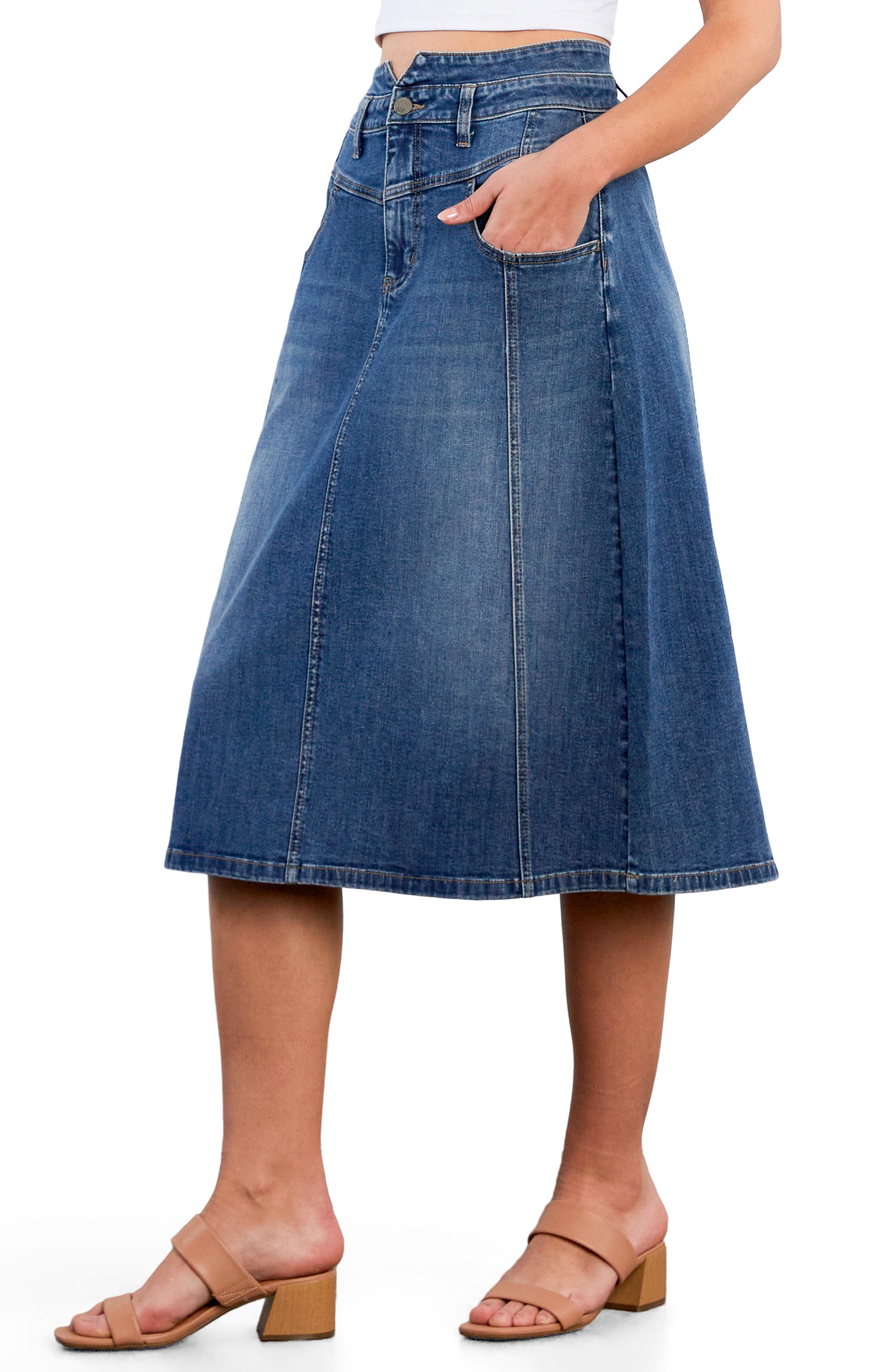 Wash Lab Denim Penelope Denim Midi Skirt (Women) | Nordstrom