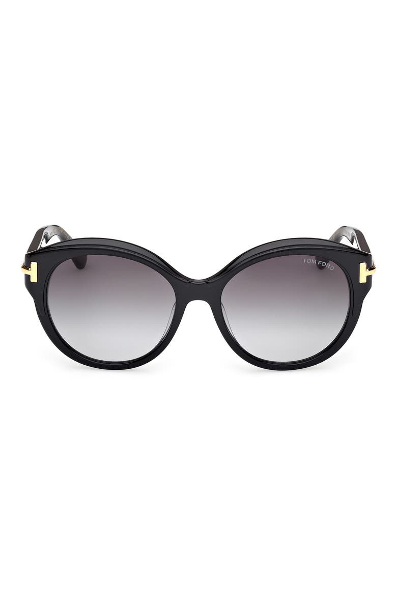 Icon 57mm Gradient Round Sunglasses, Main, color, SHINY BLACK BEVELED / SMOKE