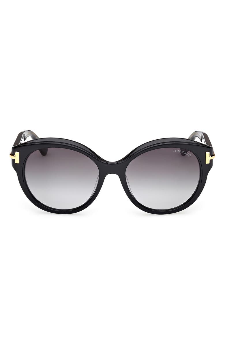 TOM FORD Icon 57mm Gradient Round Sunglasses, Main, color, Shiny Black Beveled / Smoke