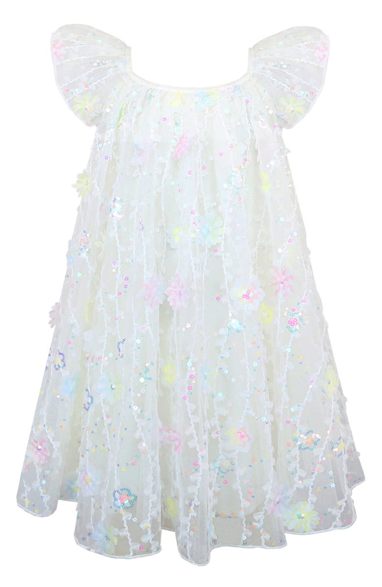Zunie Kids' Sequin & Floral Appliqué Float Dress, Main, color, Ivory
