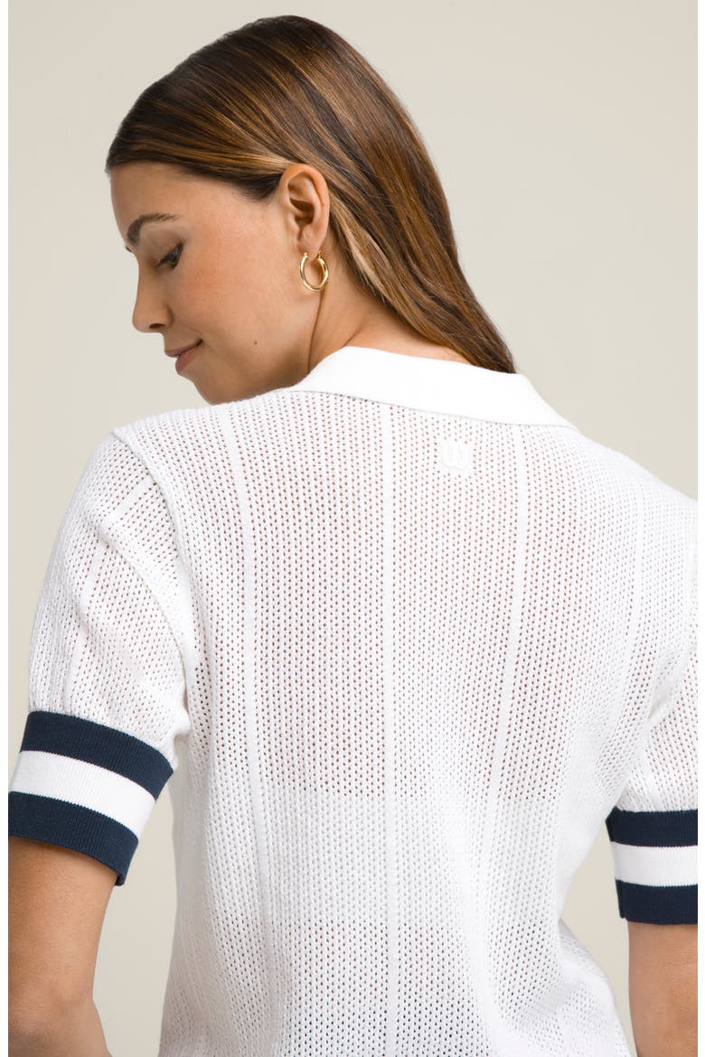 Essex Mesh Stitch Polo Sweater, Alternate, color, BRIGHT WHITE