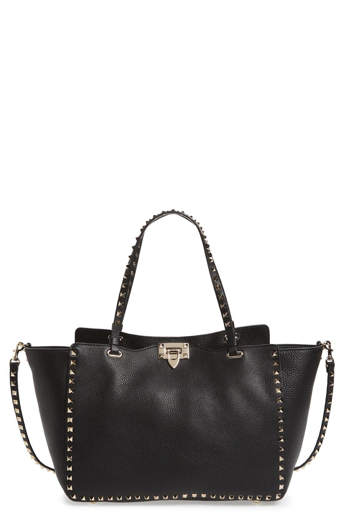 Valentino Garavani Rockstud Grained Calfskin Leather Tote, Main, color, 