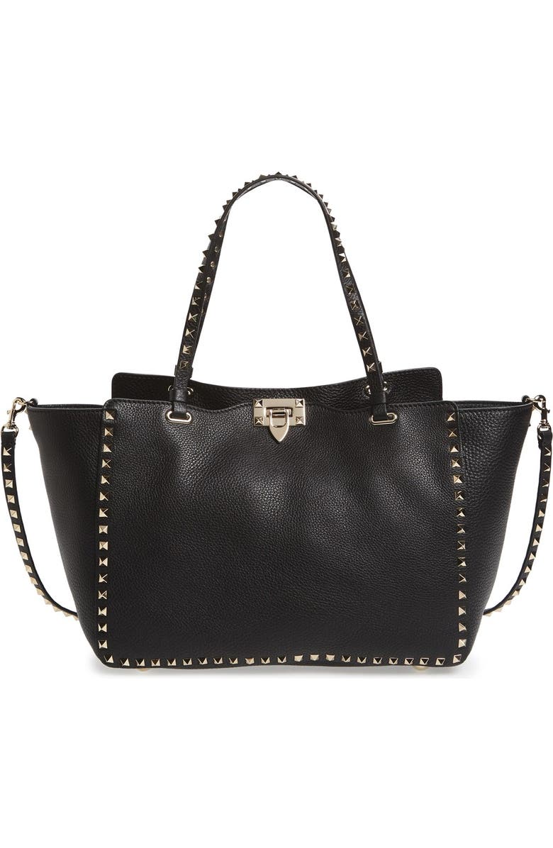 Valentino Garavani Rockstud Grained Calfskin Leather Tote, Main, color,