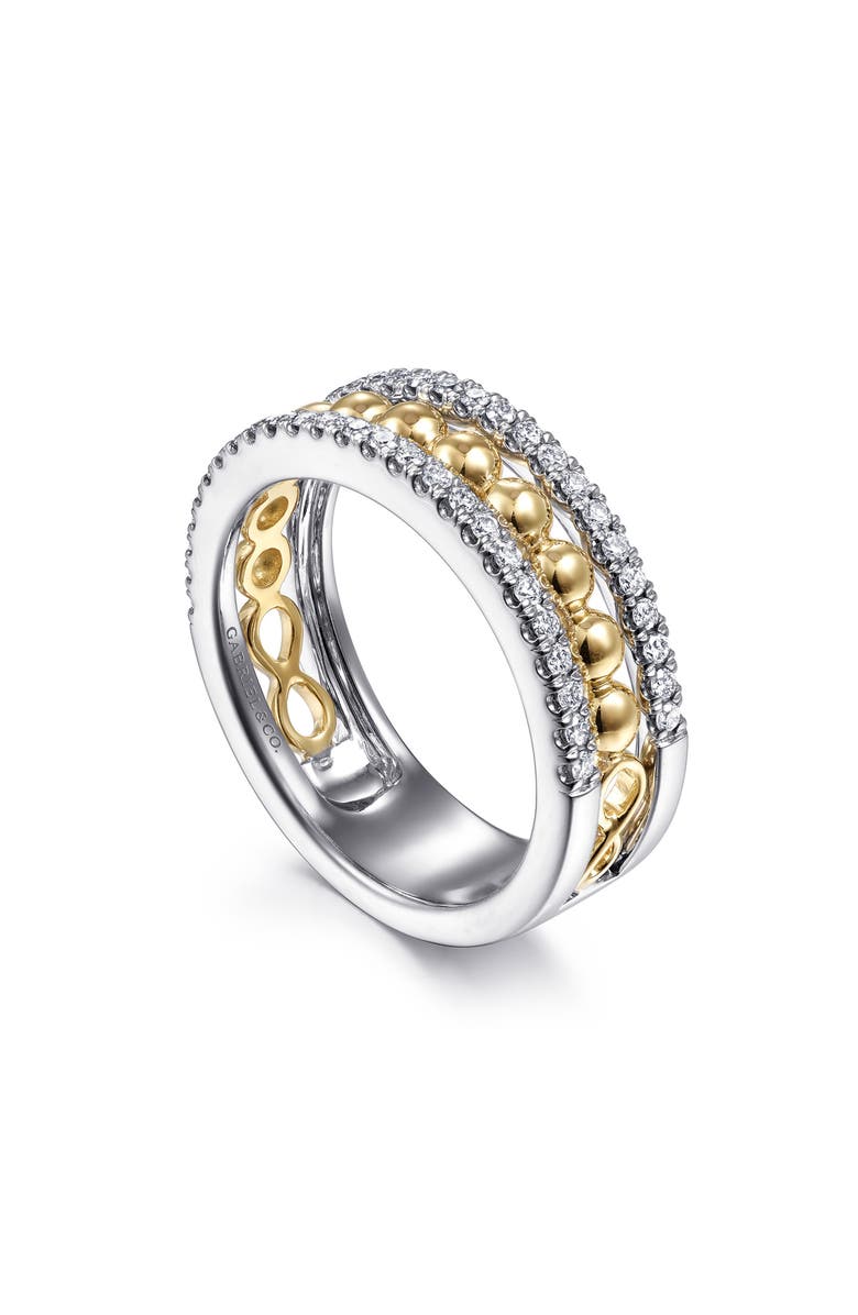 Gabriel & Co. Bujukan Two-Tone 14K Gold & Diamond Wide Band Ring, Main, color, Two Tone