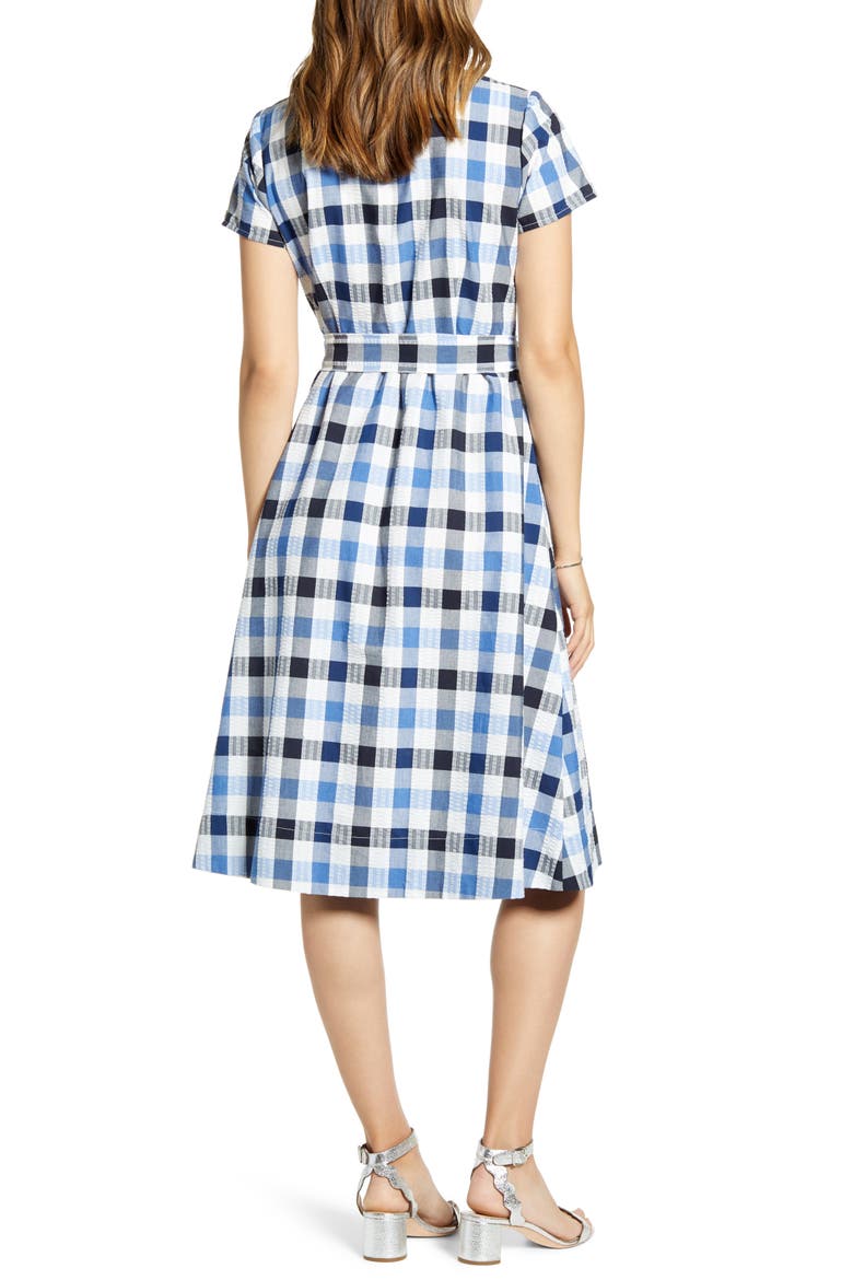 Check Tie Waist Short Sleeve Dress, Alternate, color, BLUE MULTI CHECK