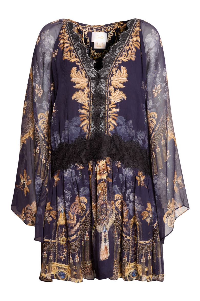 Relaxed Lace Trim Silk Minidress, Main, color, CLOAKED IN BAROQUE
