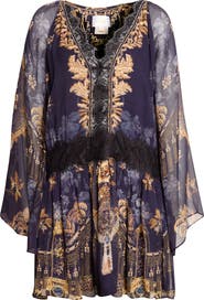 Camilla Relaxed Lace Trim Silk Minidress