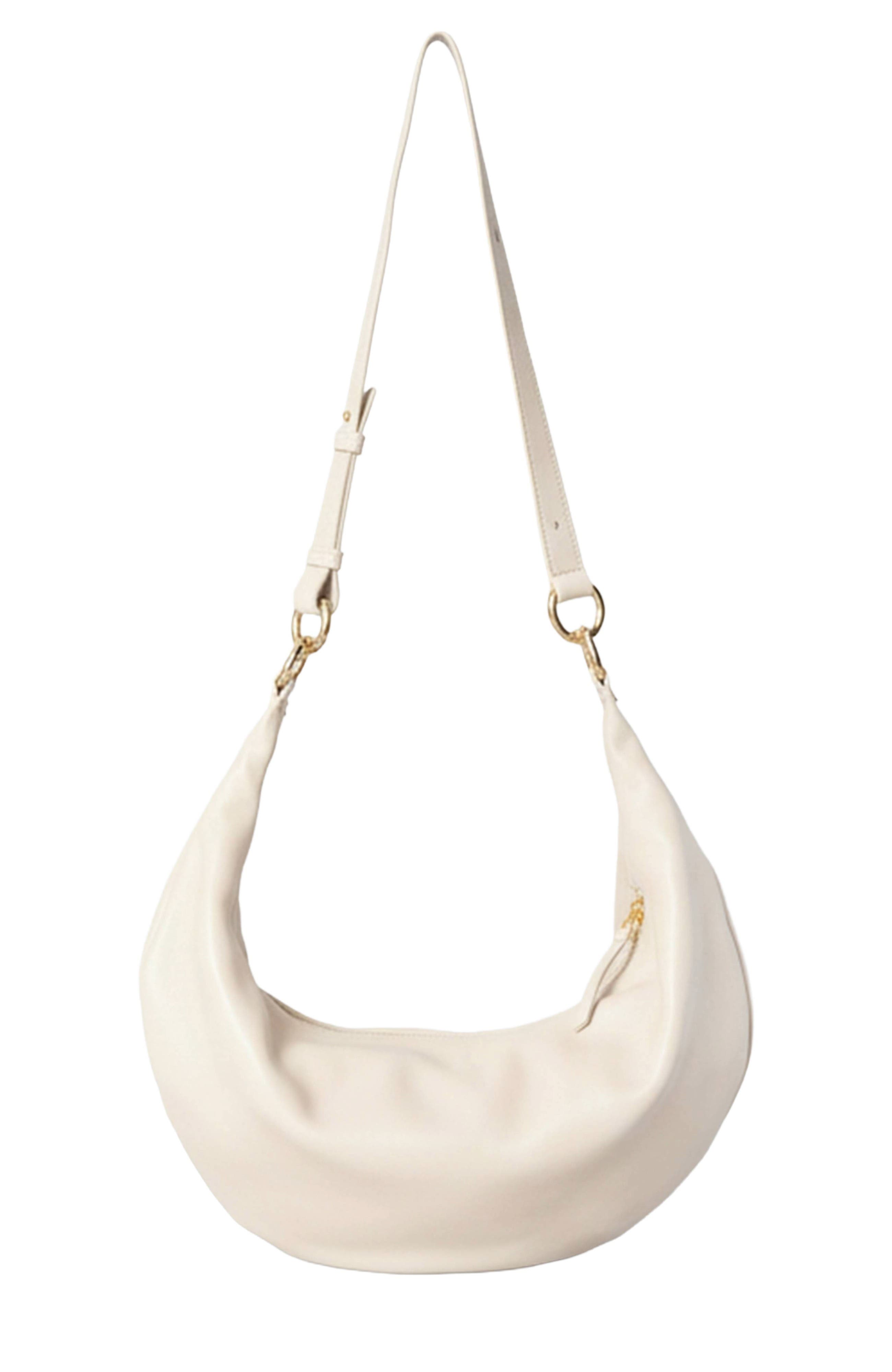 HYER GOODS Leather Convertible Hobo Crescent Ring Bag, Main, color, Off-White