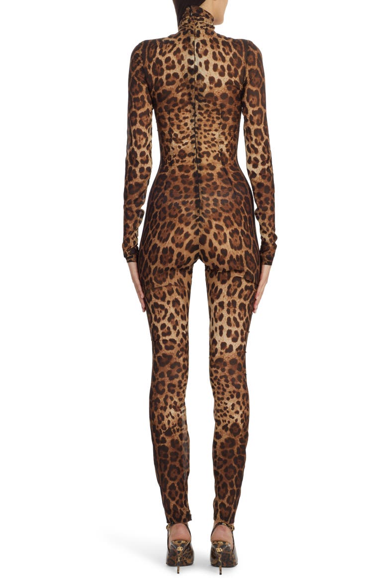Kim Leopard Print Silk Stretch Chiffon Catsuit, Alternate, color, LIGHT BROWN PRINT