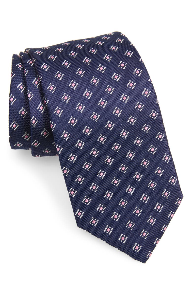 David Donahue Diamond Medallion Print Silk Tie, Main, color, 
