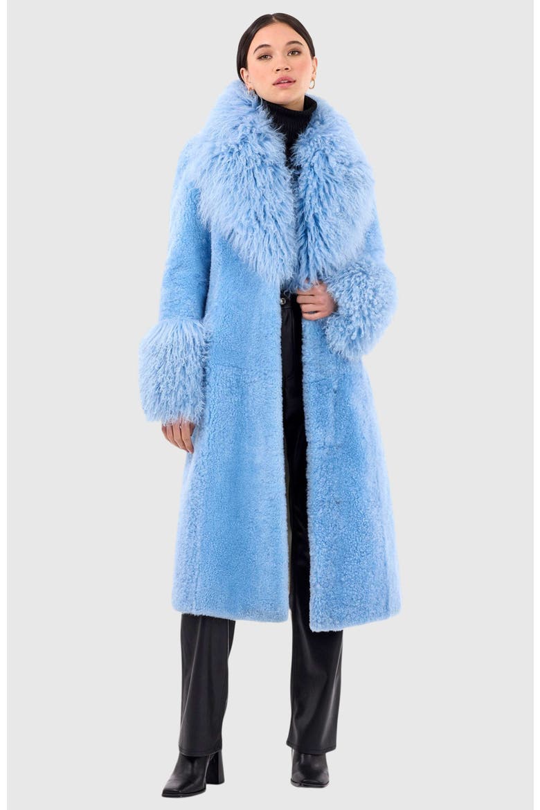 Genuine Shearling Short Coat, Alternate, color, BLUE