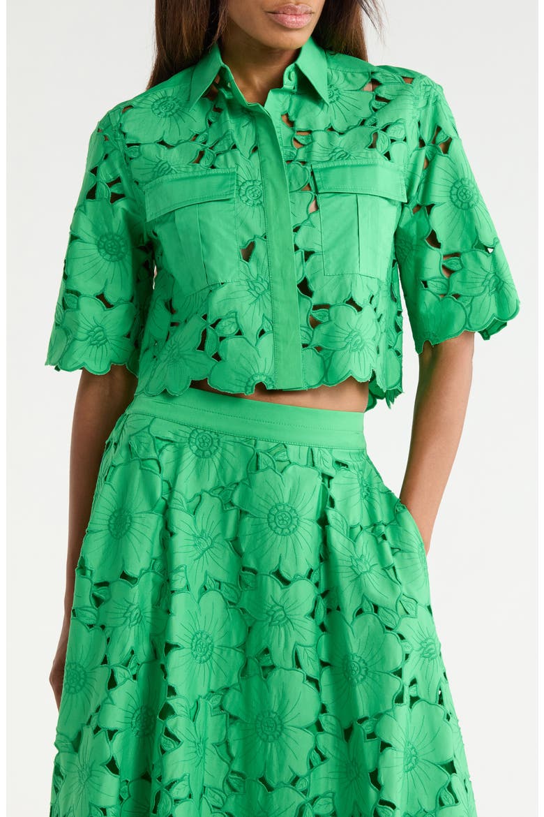 Joan Embroidered Crop Top, Main, color, INDIAN GREEN