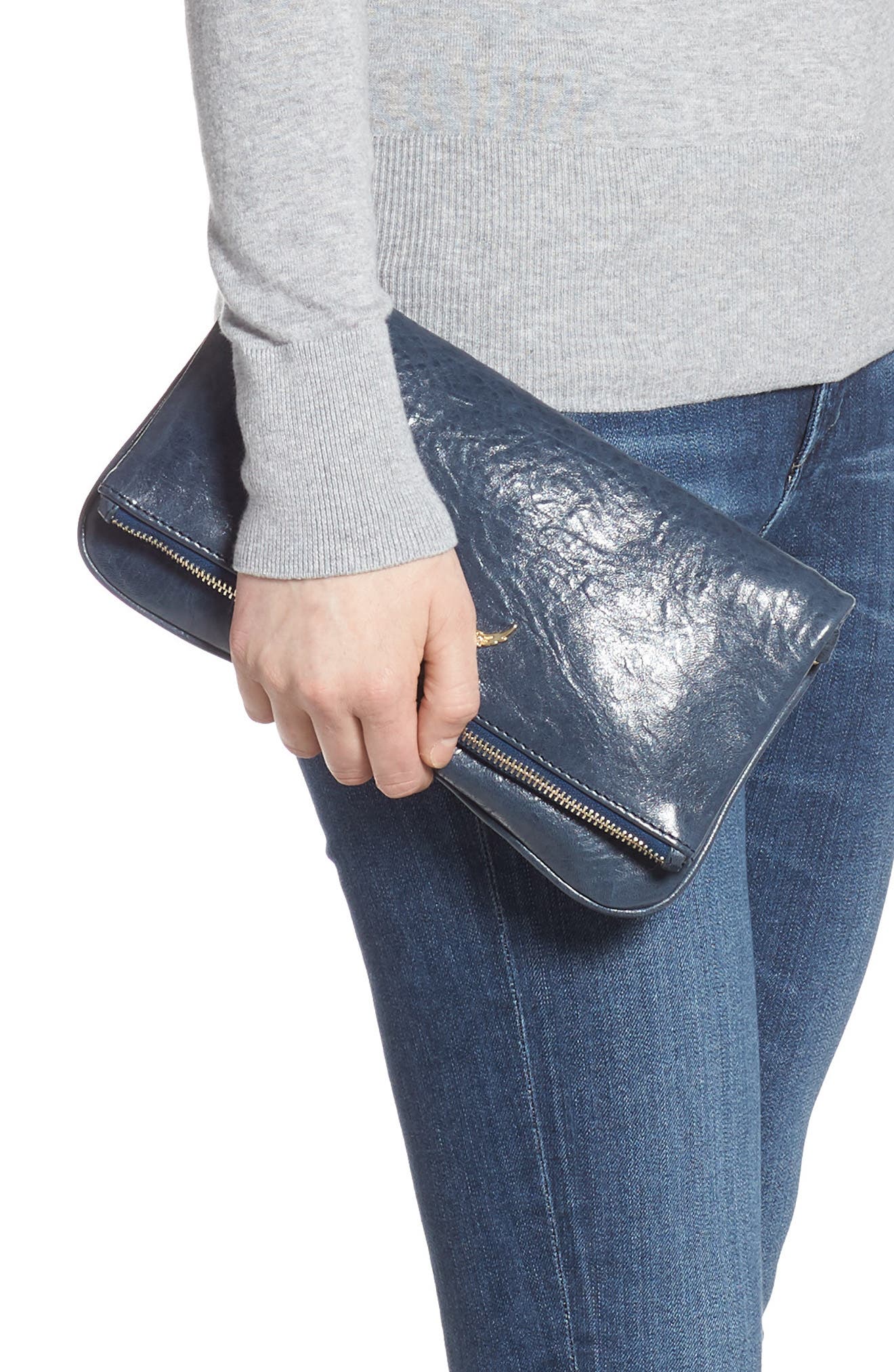 Zadig & Voltaire Zagid & Voltaire Rock Crush Leather Clutch, Alternate, color, 