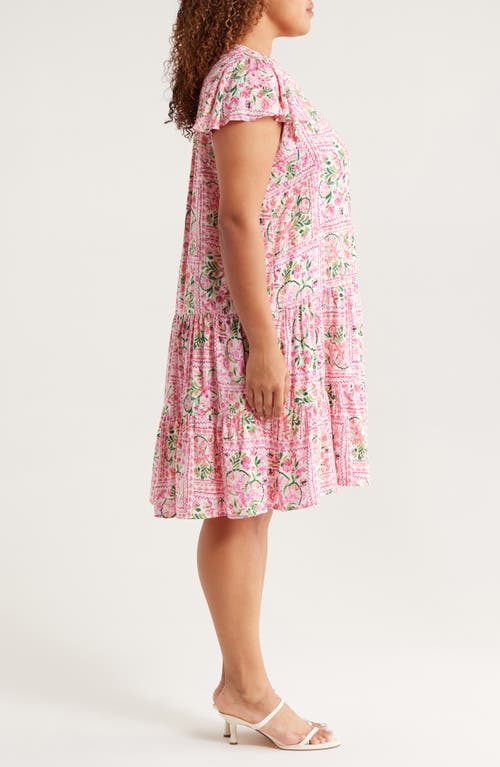 Cece Flutter Sleeve Tiered Dress In Pink