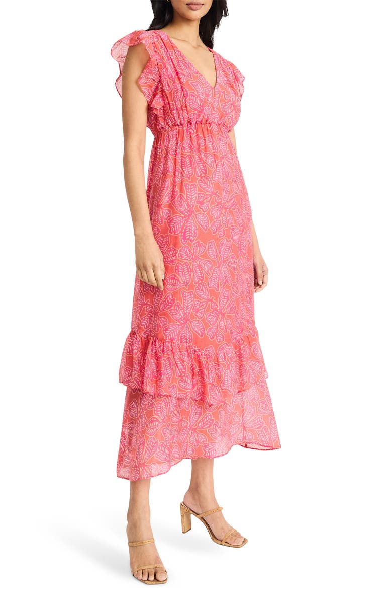 The Good Journey Ruffled Tiered Midi Dress, Alternate, color, Magenta Combo