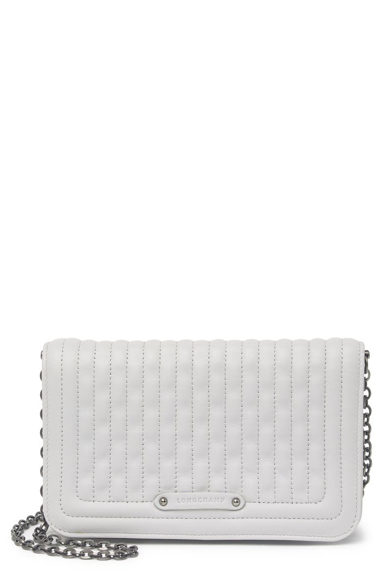 Longchamp Quilted Crossbody Wallet On a Chain, Main, color, Pearl
