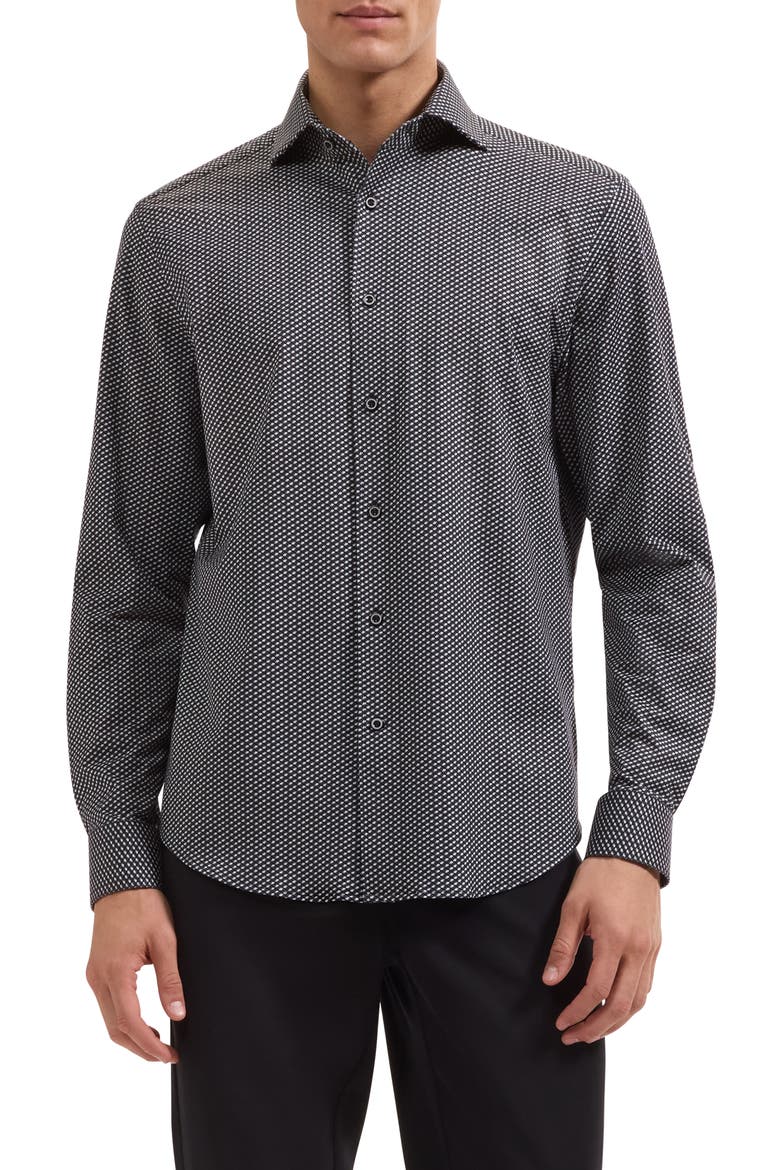 Devon OoohCotton® Microprint Button-Up Shirt, Main, color, BLACK