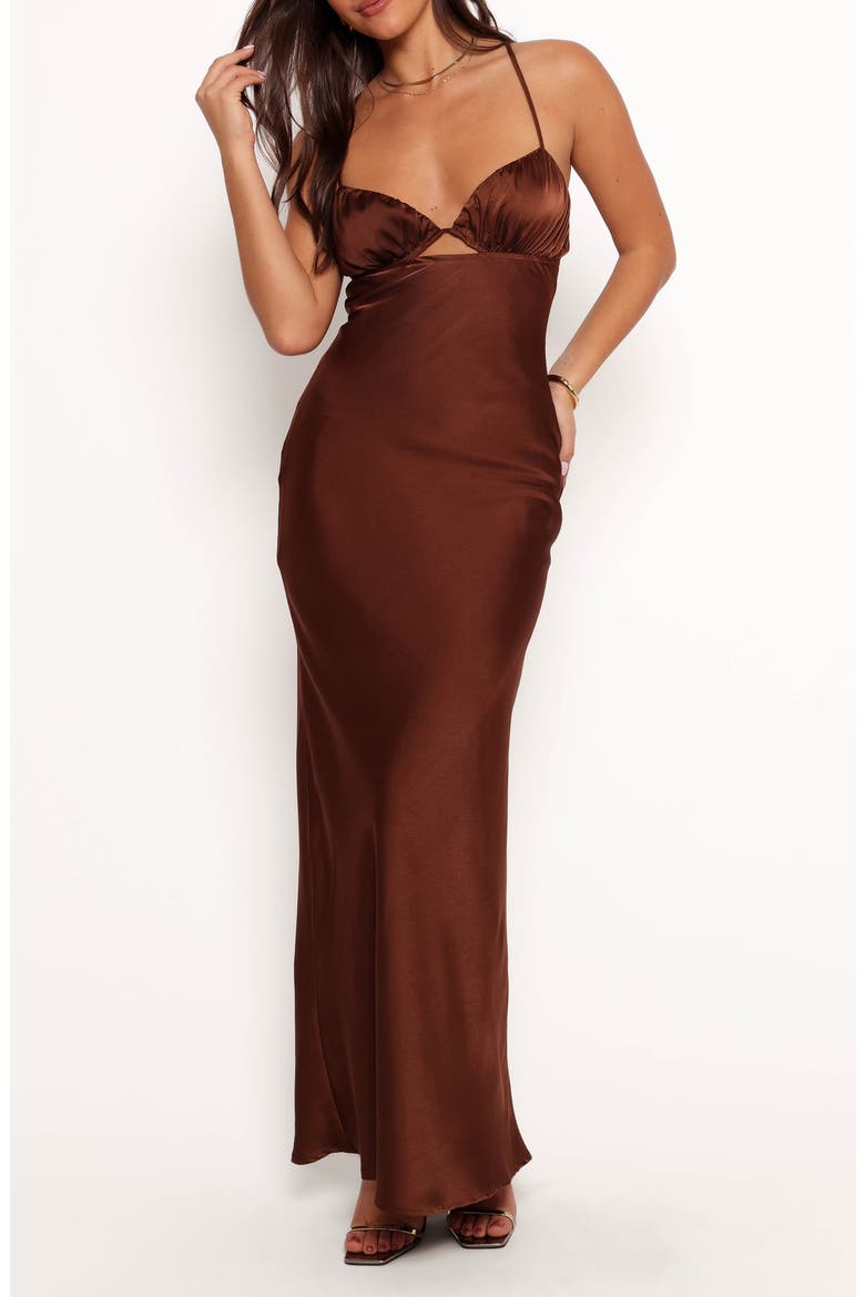 Amalia Satin Maxi Dress, Main, color, CHOCOLATE