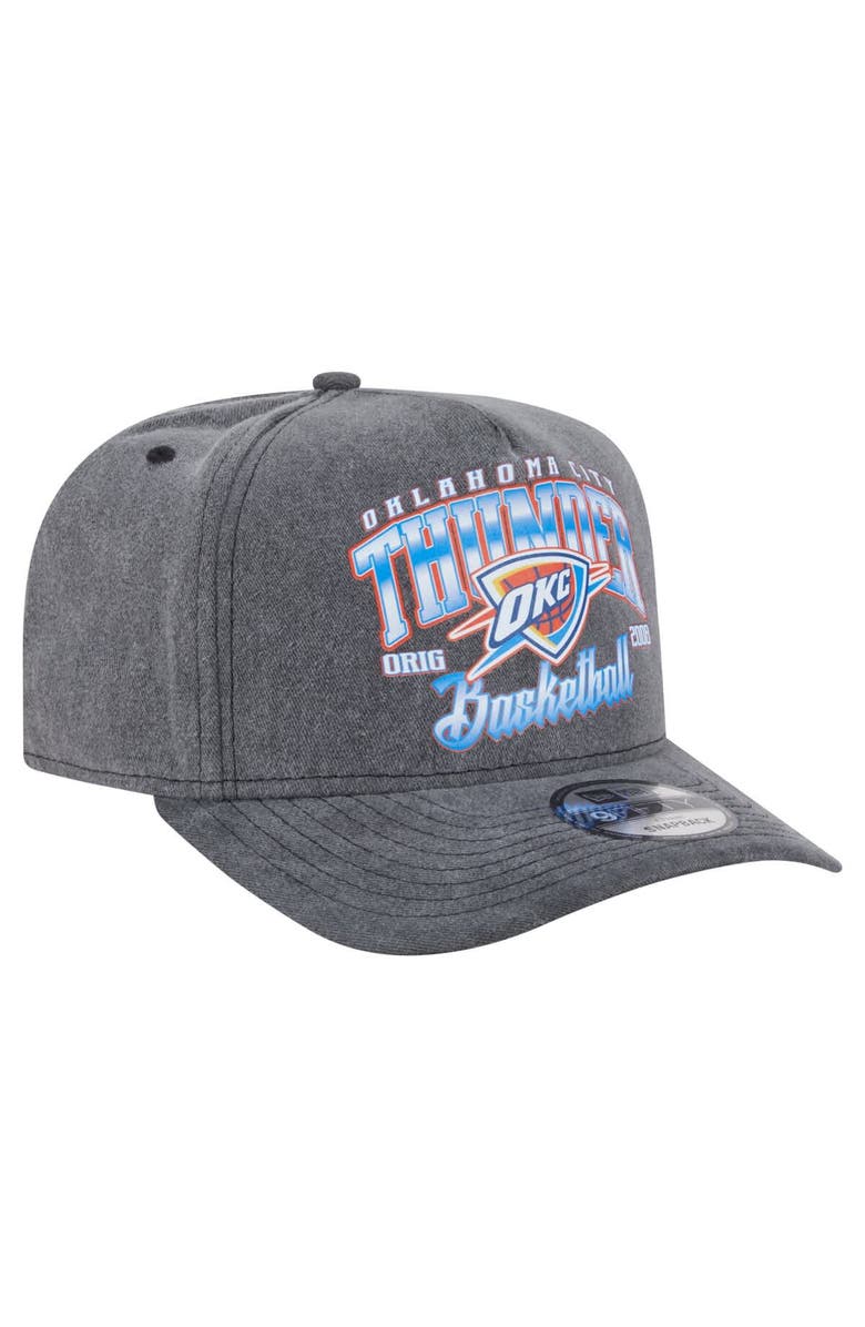 New Era Men's New Era Charcoal Oklahoma City Thunder Throwback Washed Pre-Curved 9FIFTY Snapback Hat, Alternate, color,