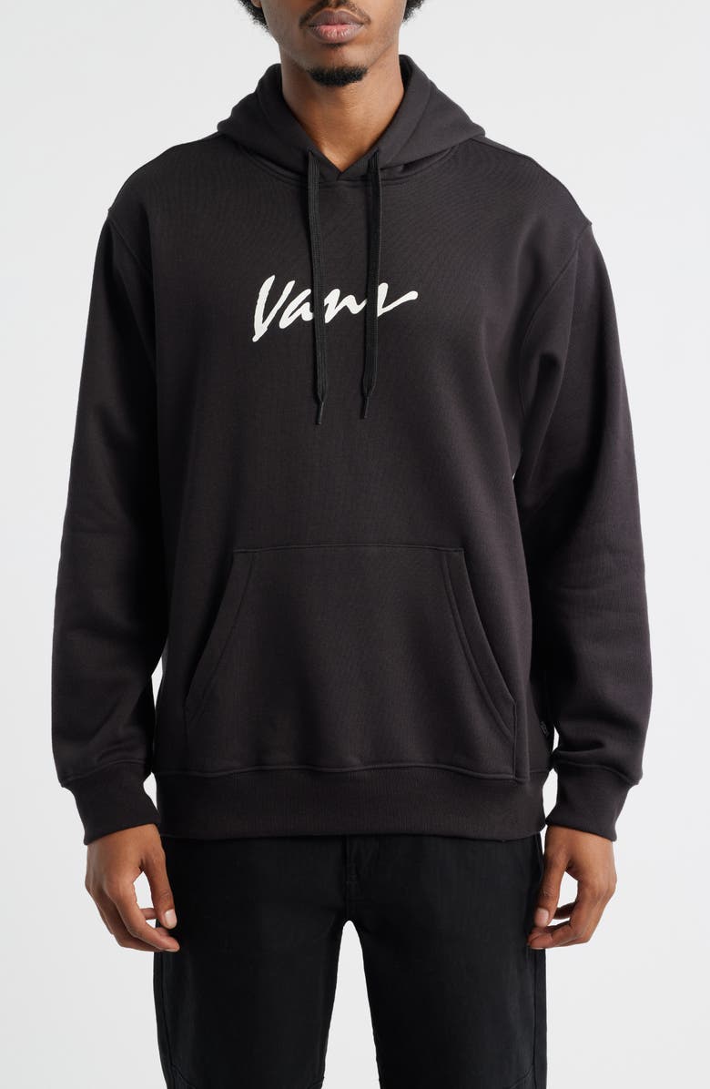 Vans Scripted Logo Fleece Pullover Hoodie, Main, color, Black