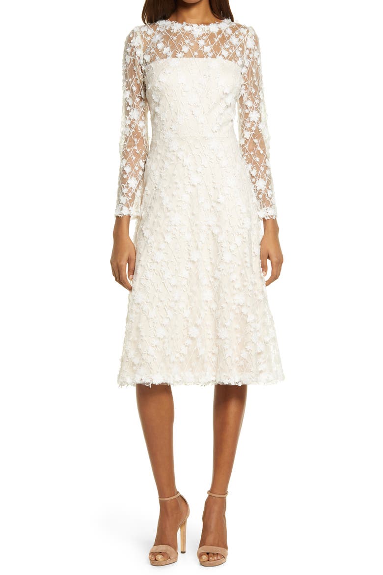 Long Sleeve Lace Cocktail Dress, Main, color, IVORY/ PETAL