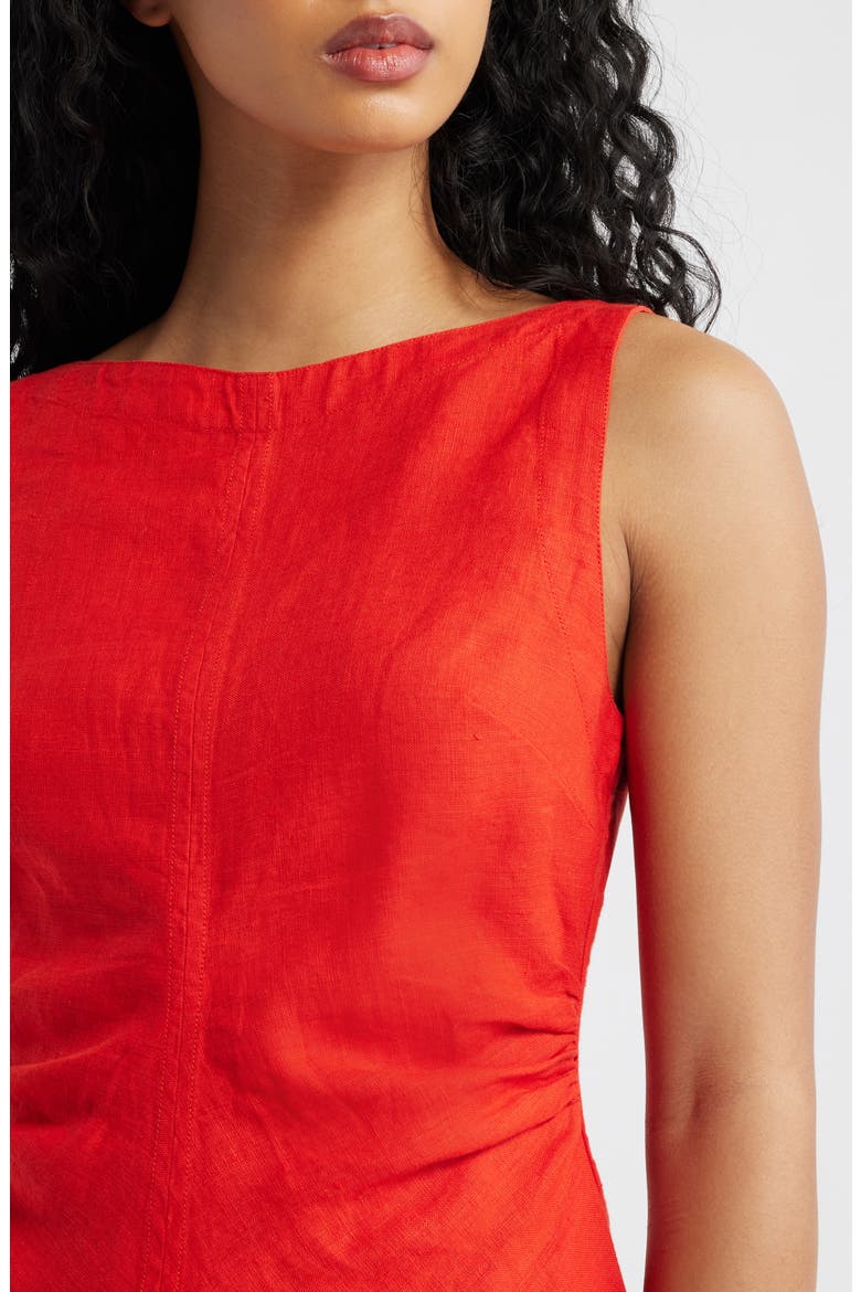 Cinched Boatneck Sleeveless Linen Top, Alternate, color, WILD POPPY
