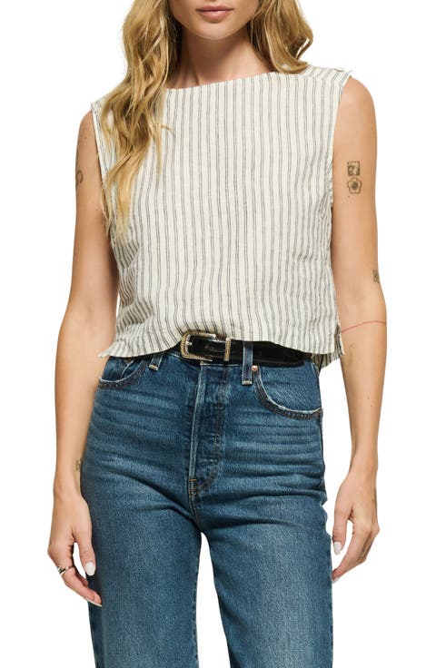 Cara Stripe Button Shoulder Linen Tank