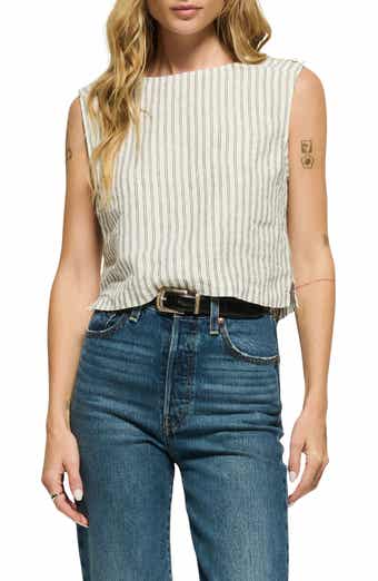 Nation LTD Cara Stripe Button Shoulder Linen Tank
