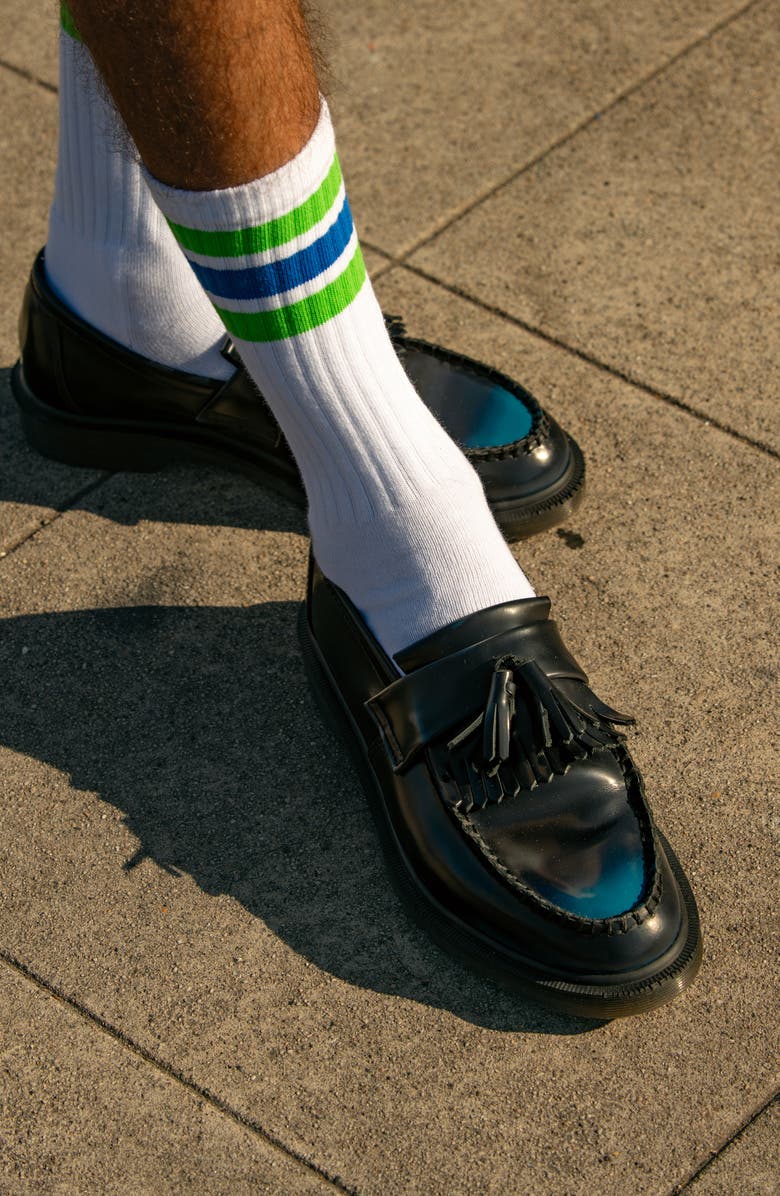 Dr. Martens Adrian Arcadia Rub Off Leather Tassel Loafer, Alternate, color, Navy