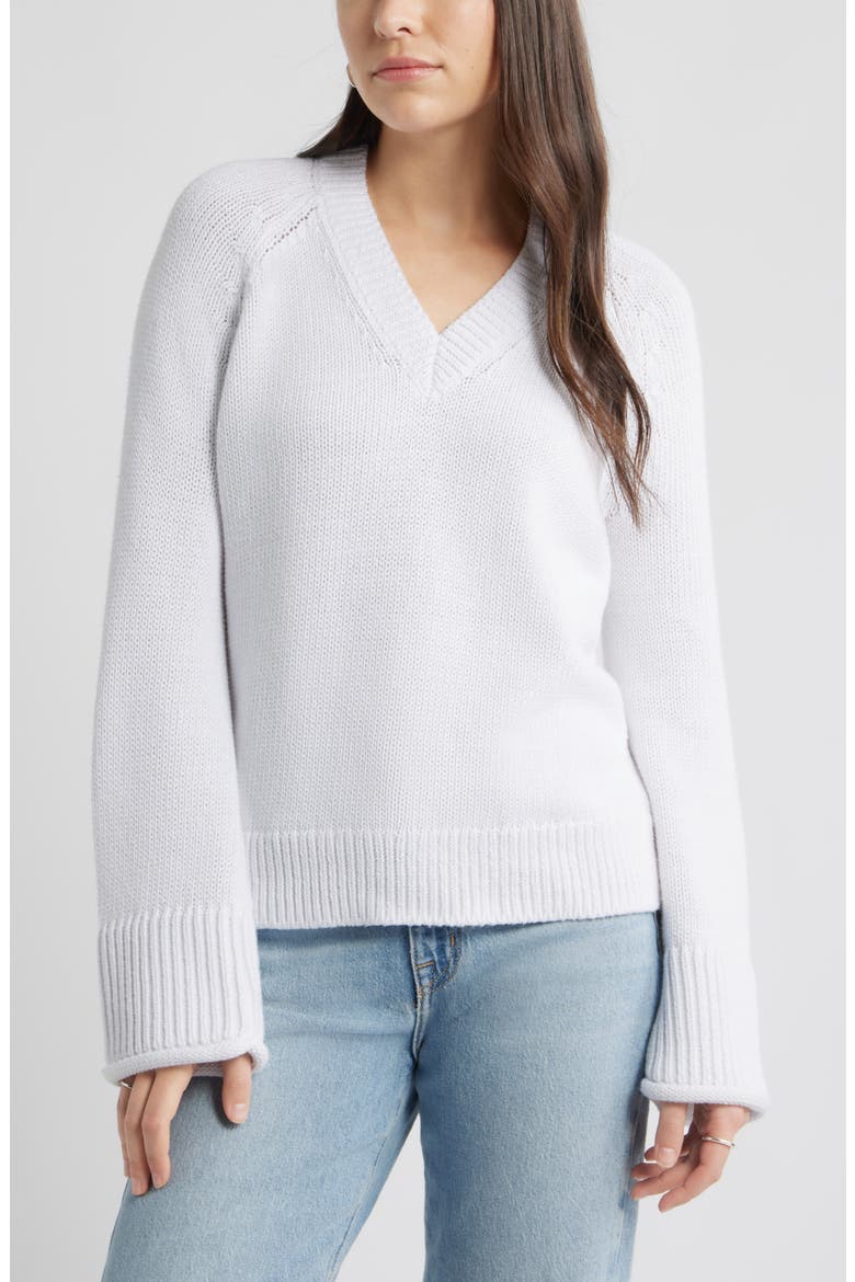 Oversize V-Neck Cotton Sweater, Main, color, WHITE