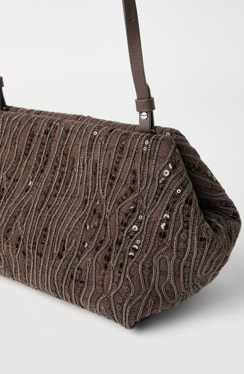 Brunello Cucinelli Cotton-linen Embellished Cross-body Bag In Coffee
