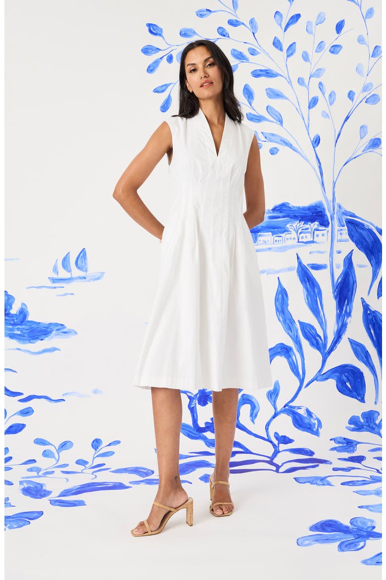 Stretch Cotton Fit & Flare Dress, Alternate, color, BRILLIANT WHITE