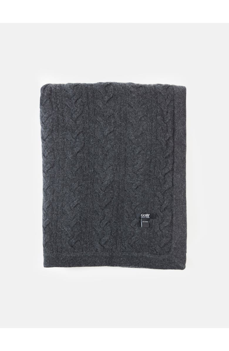 GOBI Mongolian Cashmere Cable Knit Cashmere Blanket, Main, color, Charcoal