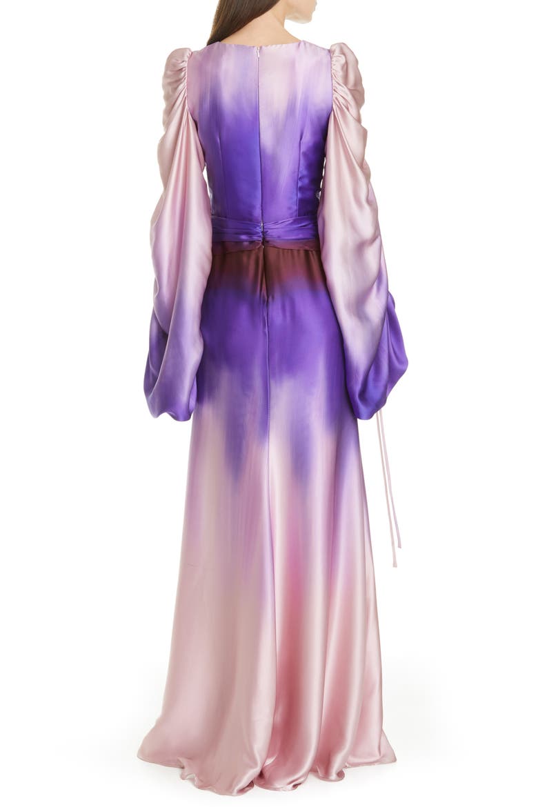 Everett Long Sleeve Ombré Charmeuse Gown, Alternate, color, PURPLE MULTI