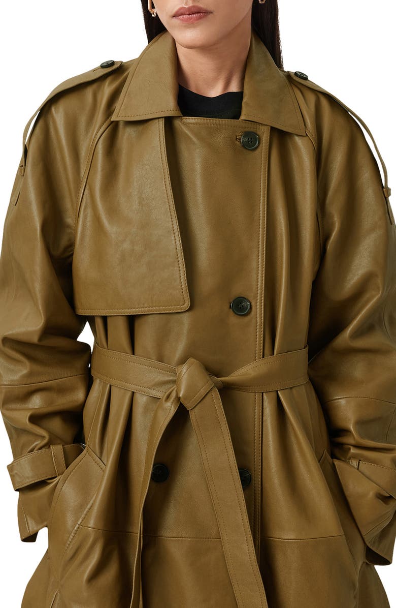 AllSaints Reed Leather Trench, Alternate, color, Fango Green