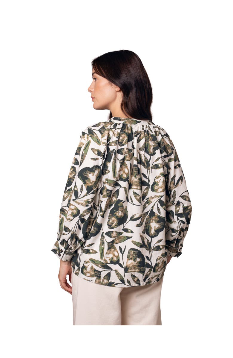 Celtic & Co. Relaxed Cotton Printed V-Neck Blouse, Alternate, color, Chalk / Khaki Leaf