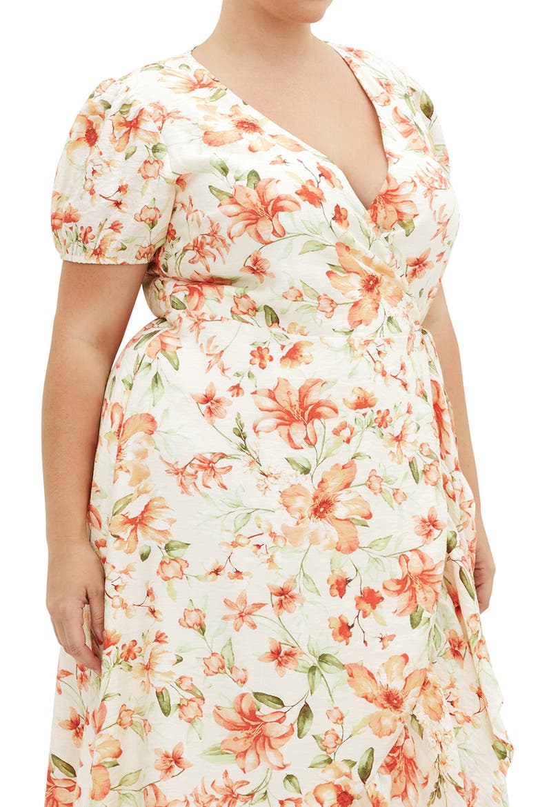 Sarina Floral Print Midi Wrap Dress, Alternate, color, PEACHY FLORAL