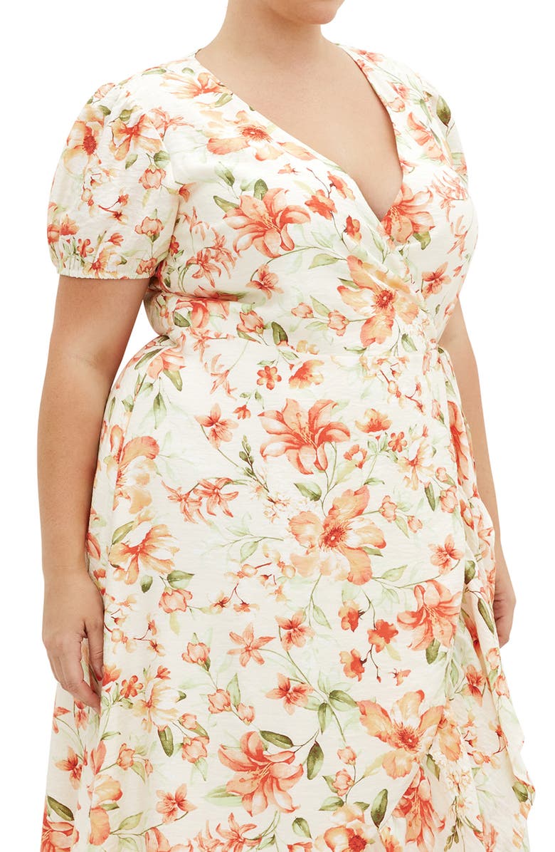 City Chic Sarina Floral Print Midi Wrap Dress, Alternate, color, Peachy Floral