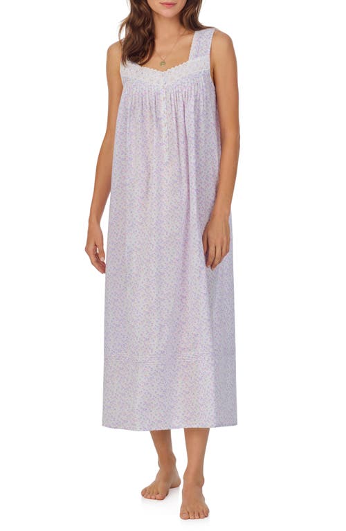 Shop Eileen West Floral Sleeveless Ballet Cotton Lawn Nightgown In White Grid Pink/peri Ditsy