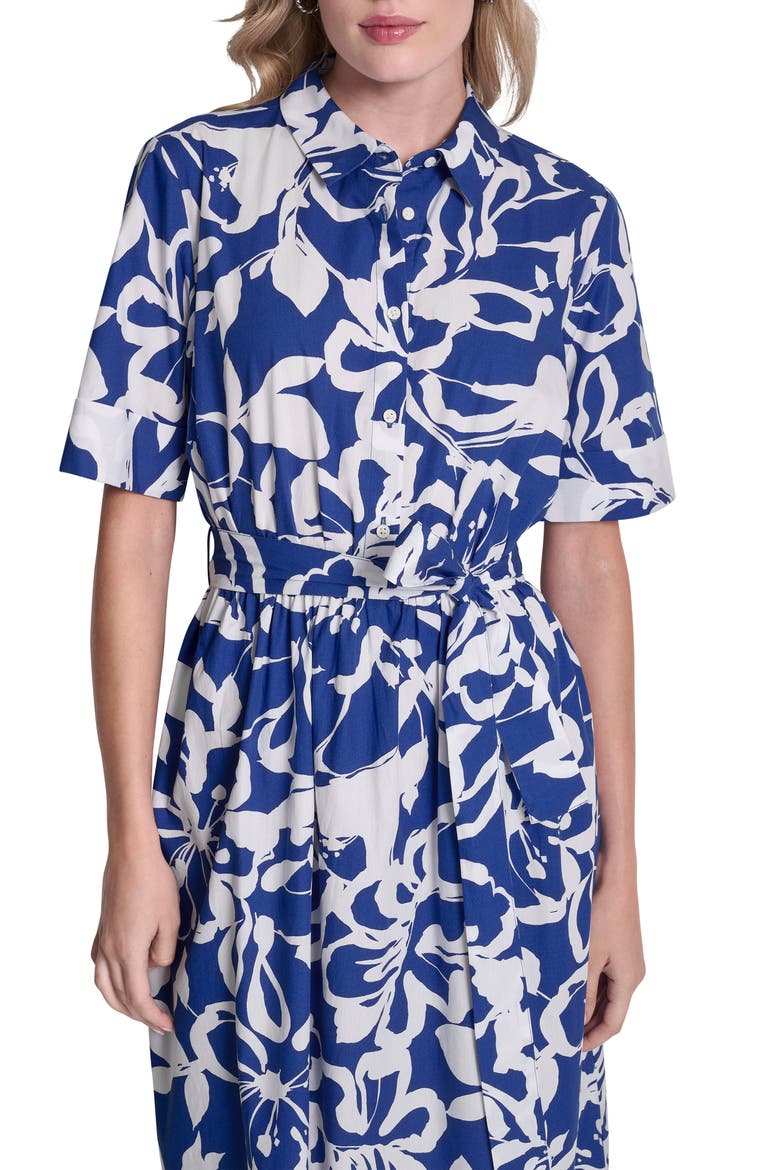 Floral Elbow Sleeve Cotton Midi Shirtdress, Alternate, color, AVP:ATLNTC BL/IVORY