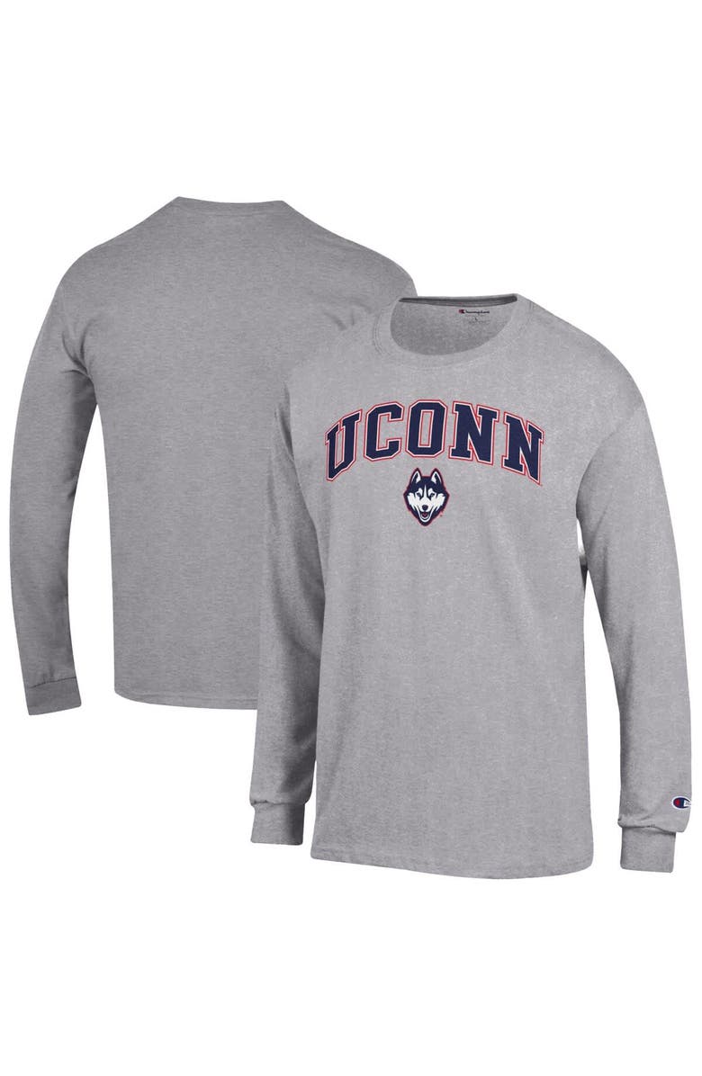 Champion Men's Champion Heather Gray UConn Huskies Arch Over Logo Long Sleeve T-Shirt, Alternate, color, Heather Gray