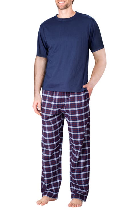 Knit Brushed Grid Flannel Pajamas