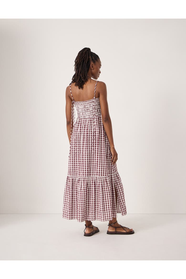 Leni Shirred Gingham Beach Dress, Alternate, color, Maroon Red & White