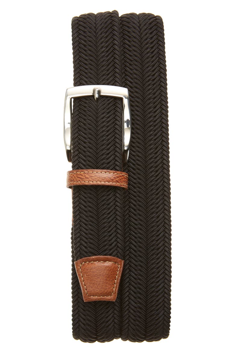 Herringbone Woven Belt, Main, color, BLACK