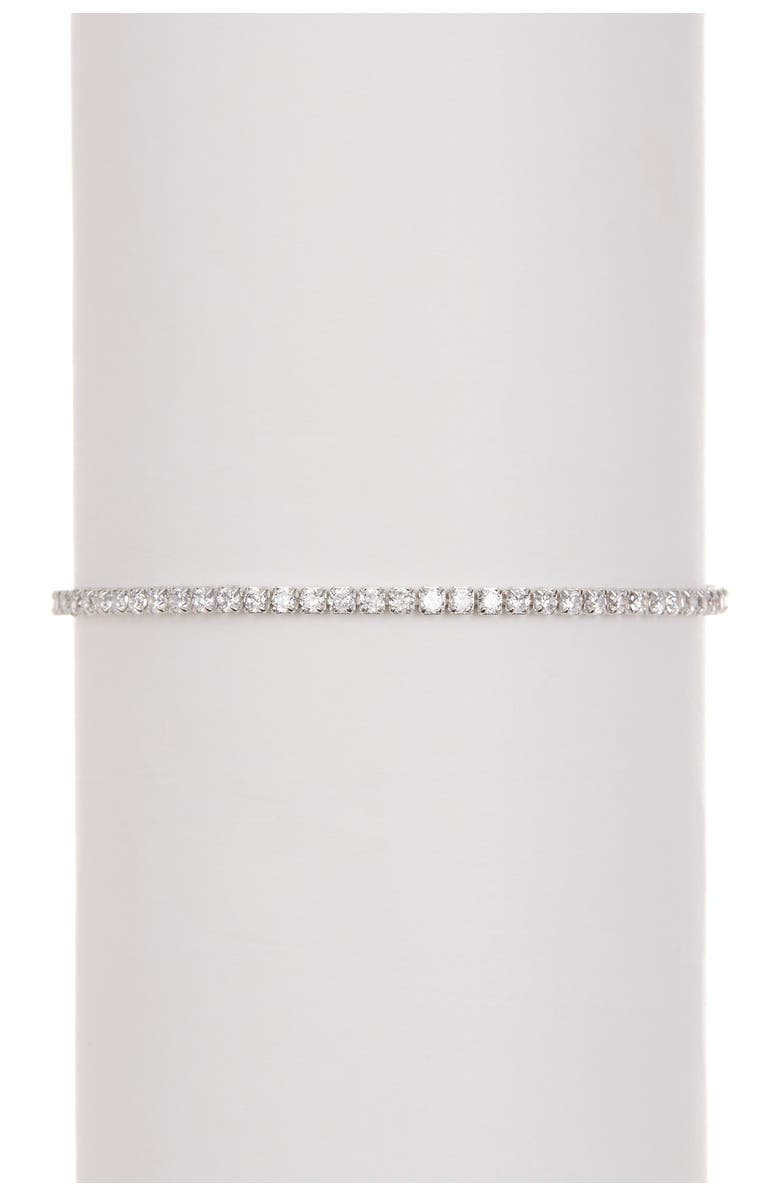 Adornia White Rhodium Plated Swarovski Crystal Accented Lariat Bracelet, Main, color, Silver
