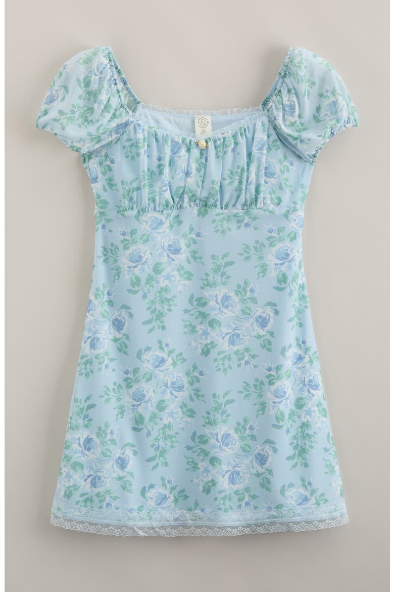 Kids' Puff Sleeve Dress Dress, Main, color, BLUE FADE MULTI BOUQUET