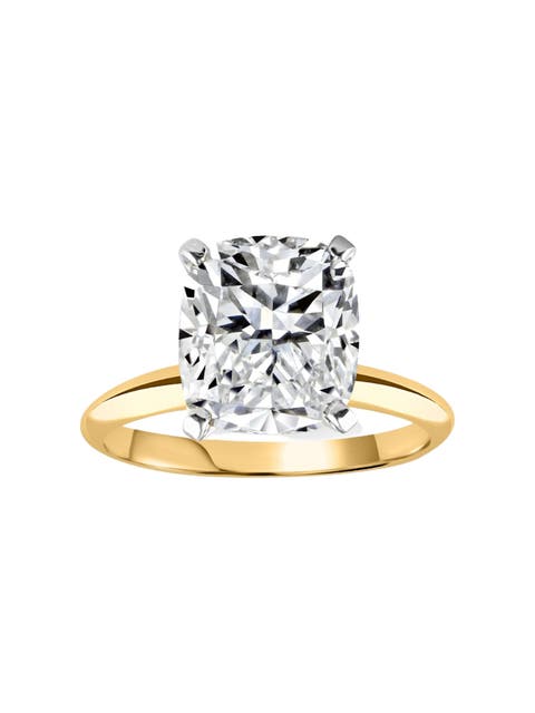 4 Ct 14k Two Tone Certified Lab Grown Cushion Diamond Engagement Ring