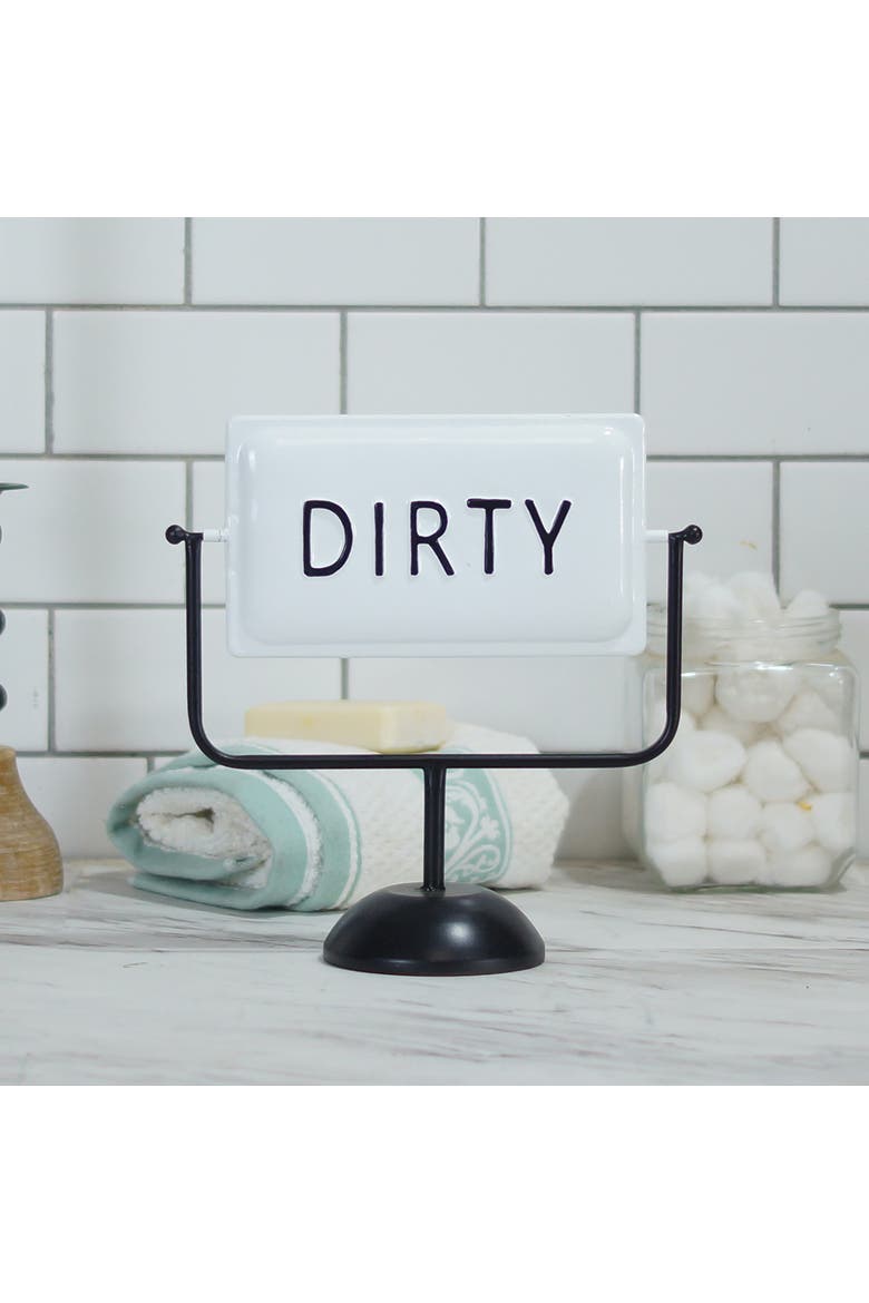 Metal White Reversible Clean Dirty Sign, 11 Inch Tabletop Laundry Sign, Alternate, color, White