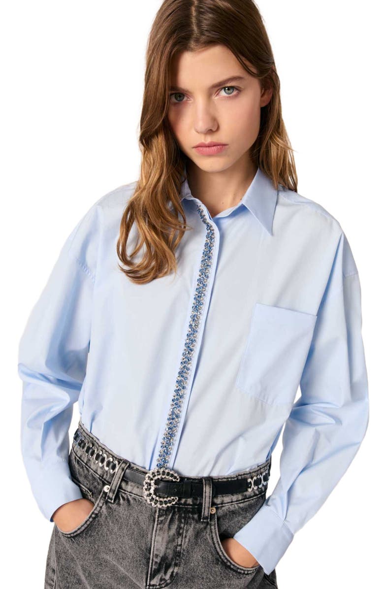 maje Poplin shirt with rhinestones, Alternate, color, 