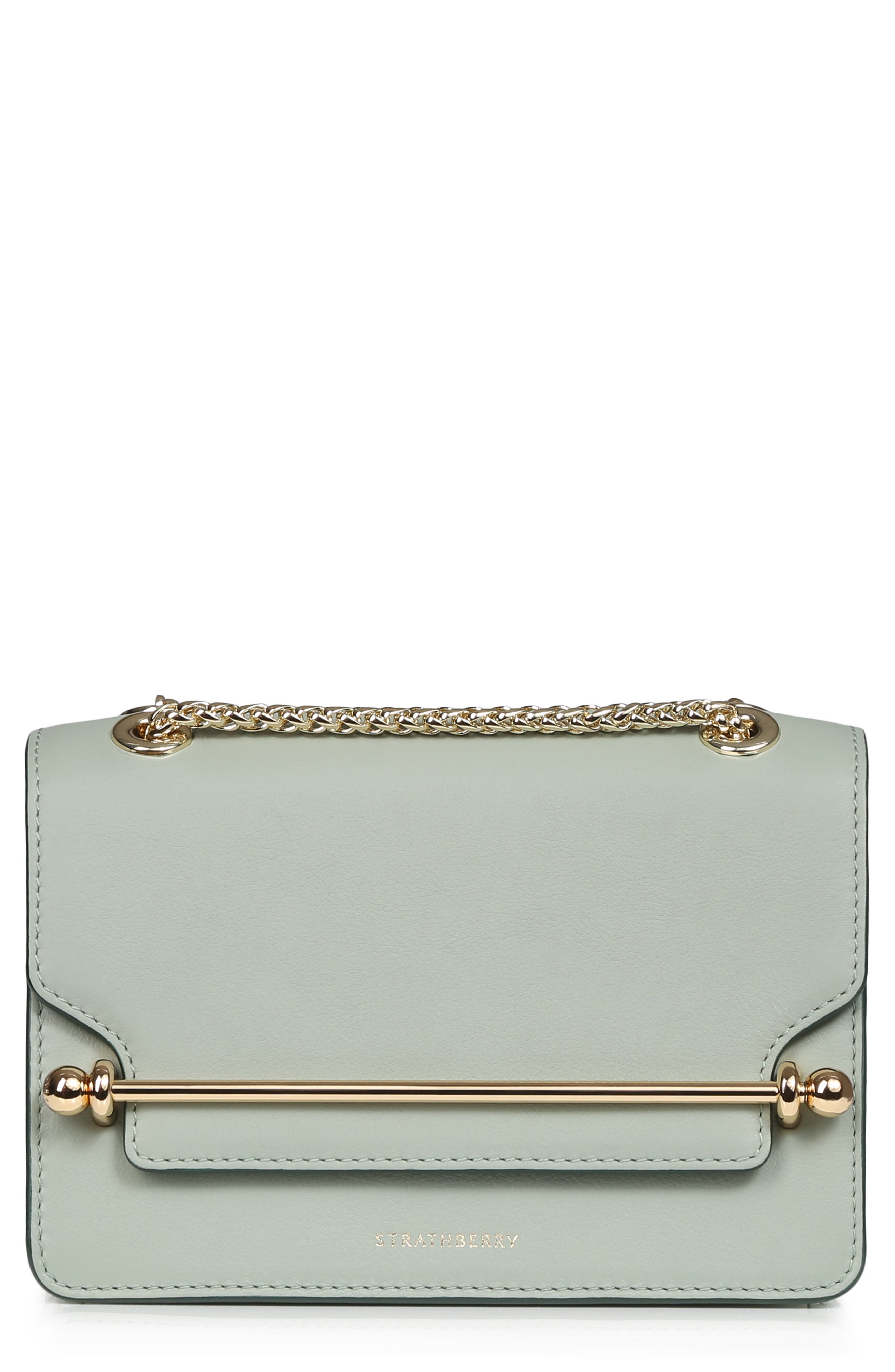 Mini East/West Leather Shoulder Bag, Main, color, SEAGRASS